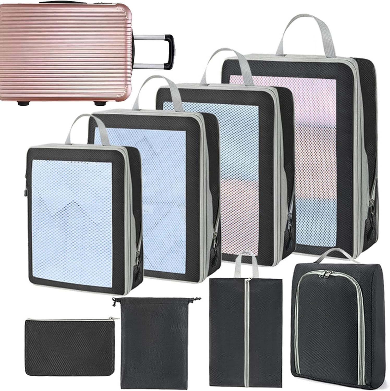 圧縮梱包キューブ |圧縮梱包袋8枚セット |防水スーツケースオーガナイザーバッグ |スーツケース荷物オーガナイザーバッグ |引越し整