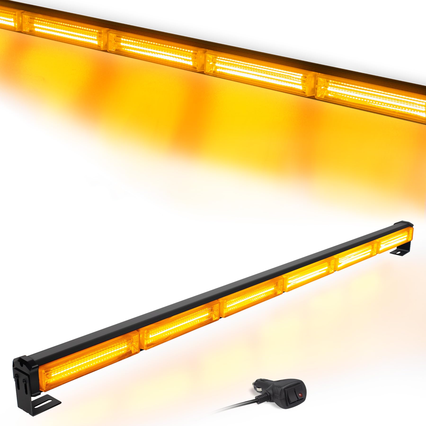 Esoldnic 6-COB LED Strobe Light Bar 35inch Hazard Warning Flash Light Roof Strobe Light 15 Flash Patterns for UTV, ATV, Polaris RZR, Can-Am Maverick X3, Yamaha, Quad, Jeep （12V-24V Amber） (D6)