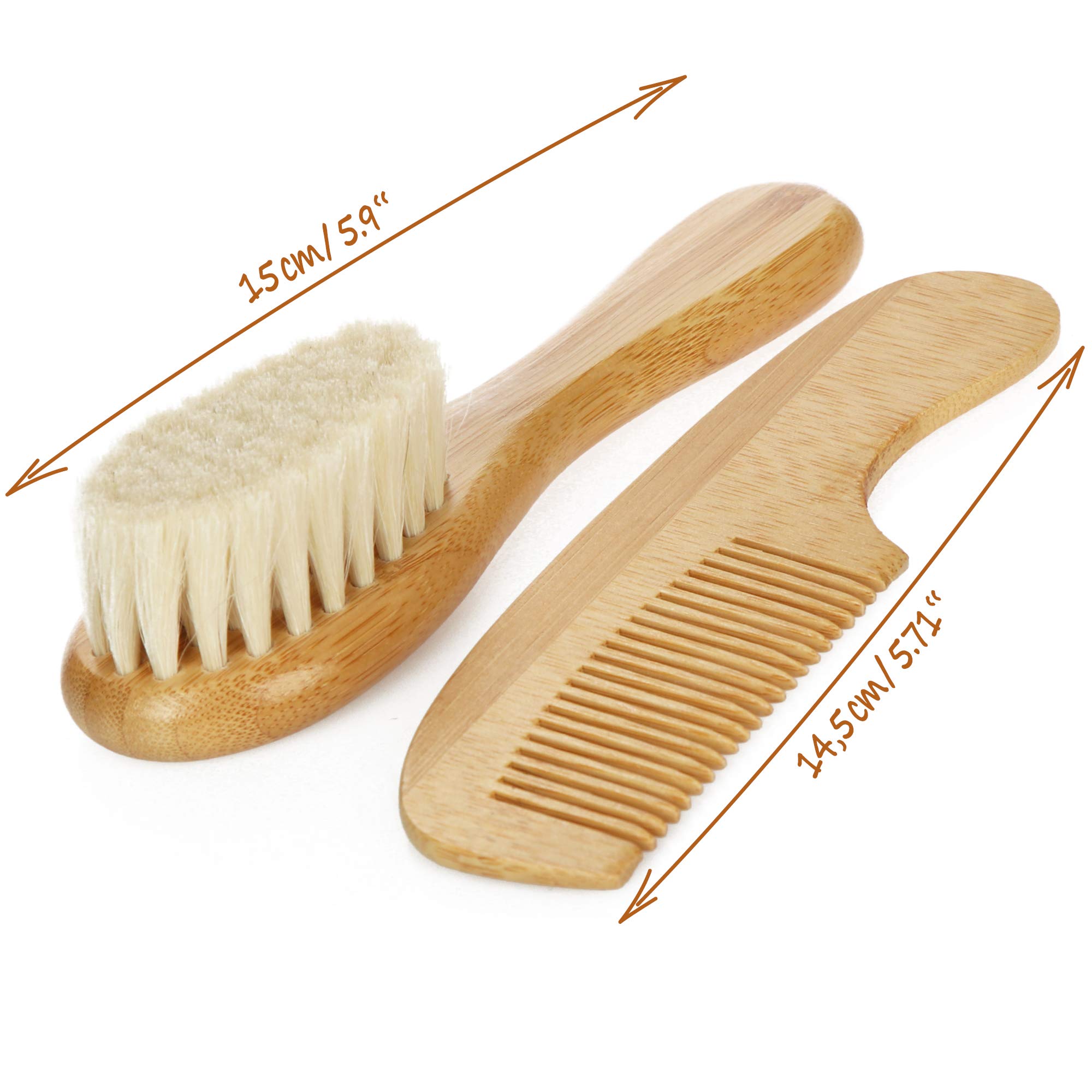 com-four® Ensemble de Soins capillaires pour bébé pièces - Mini Brosse à Cheveux en Bambou avec des Poils Doux en Laine (Peigne + Brosse à Cheveux - Mouton)