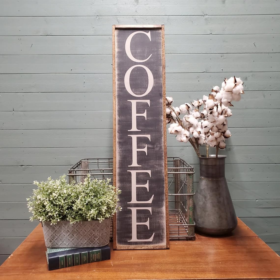 VelfDuel Coffee Bar Sign, Wooden Coffee Lover Sign 4x16 Inch