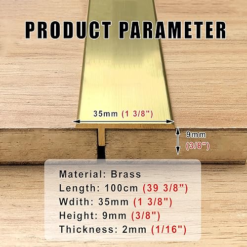 Miniatura 4 de Tiras de transición para pisos en forma de T, tira de borde de umbral de latón, carpeta de costuras para pisos de madera, reductor de rampa de latón