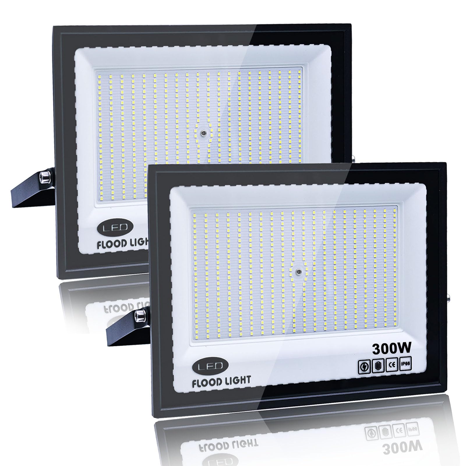 2 Piezas Focos LED Exterior 300W, Tkdaksy 1M Cable Blanco Frío 6500K Proyector LED Exterior, Resistente al Agua IP66 Foco Proyector LED, 20000LM para Terrazas, Patios, Balcones, Parques, Garajes, Fábr