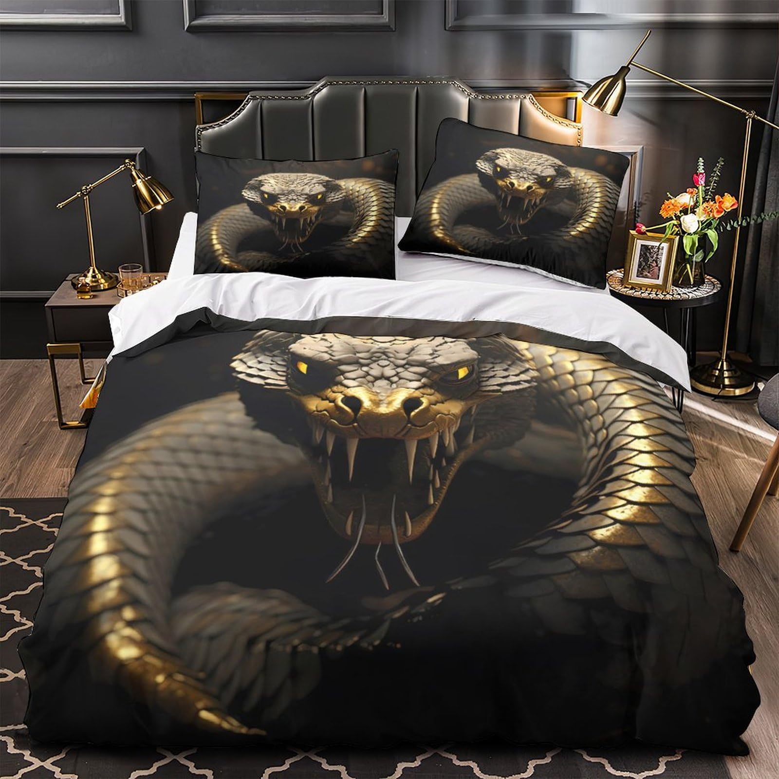 Housse de couette panda 220x240 cm avec 2 taies d'oreiller pour lit King size