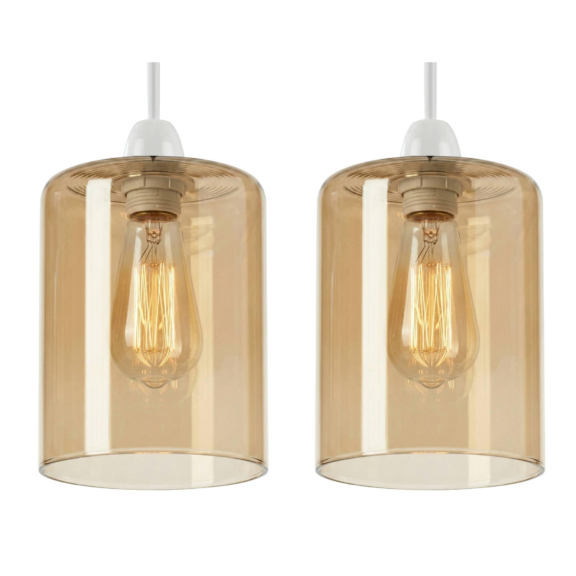 Dc Voltage Pack 2 2Pack Amber Glass Lamp Shade E27 Pendant Light Shade Ceiling Lampshade 10Cm Diameter 12Cm Height Vintage Cylinder Glass Light Shade Replacement For Hanging Light Kitchen Bedroom Living Room