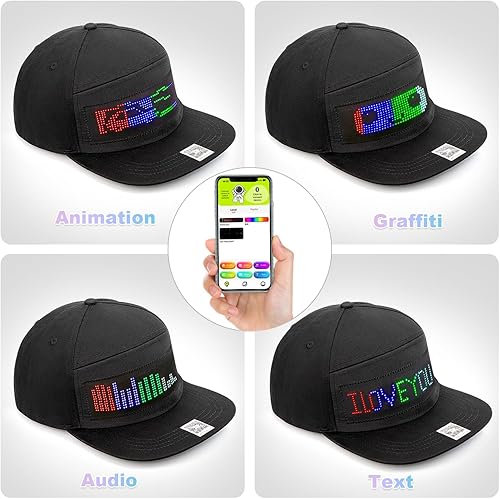 Miniatura 3 de Gorra de béisbol con letrero LED, control de aplicación Bluetooth, compatible con texto, patrón, graffiti para fiesta, correr, hip hop, bar, Navidad