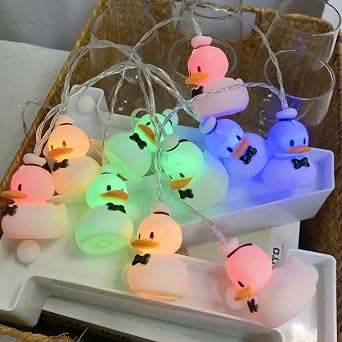 Cute Black Tie Duck String Lights White Duck Night Light Animal Shape Fairy Lights Battery Powered for Wedding Christmas Easter Childrens Bedroom Decoration 1.65m/10led, Colorful Light