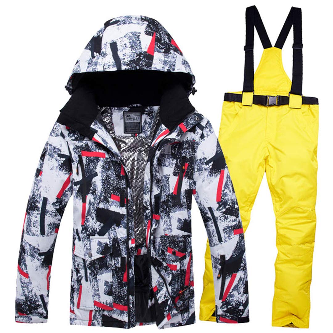 Saeohnssty Męski kombinezon narciarski wodoodporny oddychający wiatroszczelny outdoorowy odzież sportowa narciarstwo kurtka snowboardowa spodnie XS i fluorescencyjny M