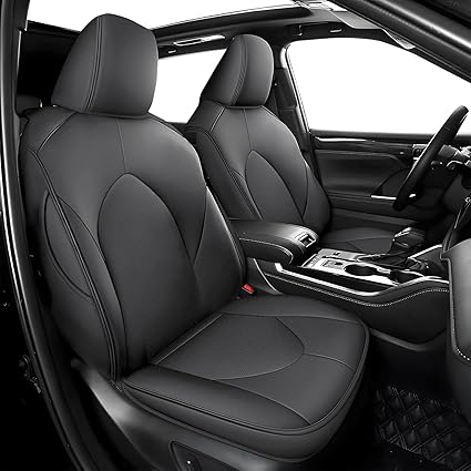 Custom Fit Seat Covers for Toyota Highlander: 2020 2021 2022 2023 2024 2025 Full Set 8 Passenger 3 Row Faux Leather Car Seat Protector Compatible Airbag Deep Gray(2020-2024 W/Second Row 40/60 Split)