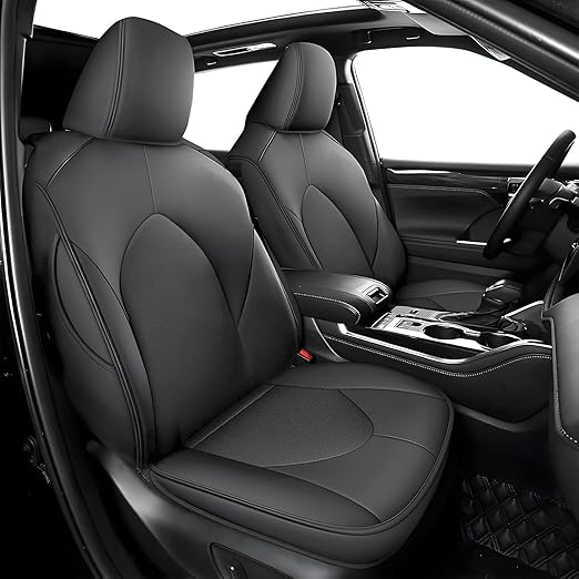 Custom Fit Seat Covers for Toyota Highlander: 2020 2021 2022 2023 2024 2025 Full Set 8 Passenger 3 Row Faux Leather Car Seat Protector Compatible Airbag Deep Gray(2020-2024 W/Second Row 40/60 Split)