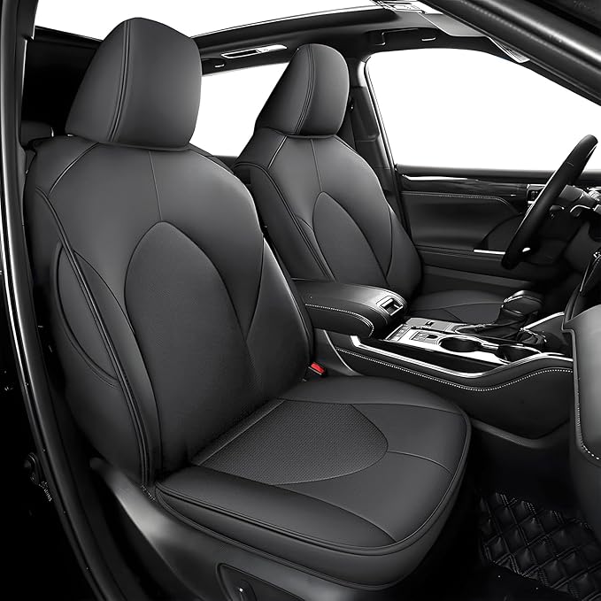 Custom Fit Seat Covers for Toyota Highlander: 2020 2021 2022 2023 2024 2025 Full Set 8 Passenger 3 Row Faux Leather Car Seat Protector Compatible Airbag Deep Gray(2020-2024 W/Second Row 40/60 Split)