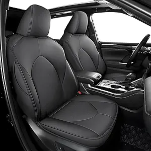 Custom Fit Seat Covers for Toyota Highlander: 2020 2021 2022 2023 2024 2025 Full Set 8 Passenger 3 Row Faux Leather Car Seat Protector Compatible Airbag Deep Gray(2020-2024 W/Second Row 40/60 Split)