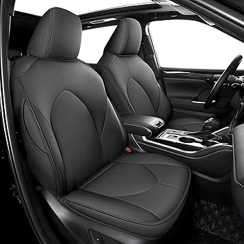 Custom Fit Seat Covers for Toyota Highlander: 2020 2021 2022 2023 2024 2025 Full Set 8 Passenger 3 Row Faux Leather Car Seat Protector Compatible Airbag Deep Gray(2020-2024 W/Second Row 40/60 Split)