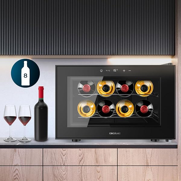 Cecotec Cantina per vino Bolero GrandSommelier 800H CoolCrystal E, capacitĂ 8 bottiglie, ripiani in metallo, controllo touch, temperatura 8-18ÂșC, nero - 3