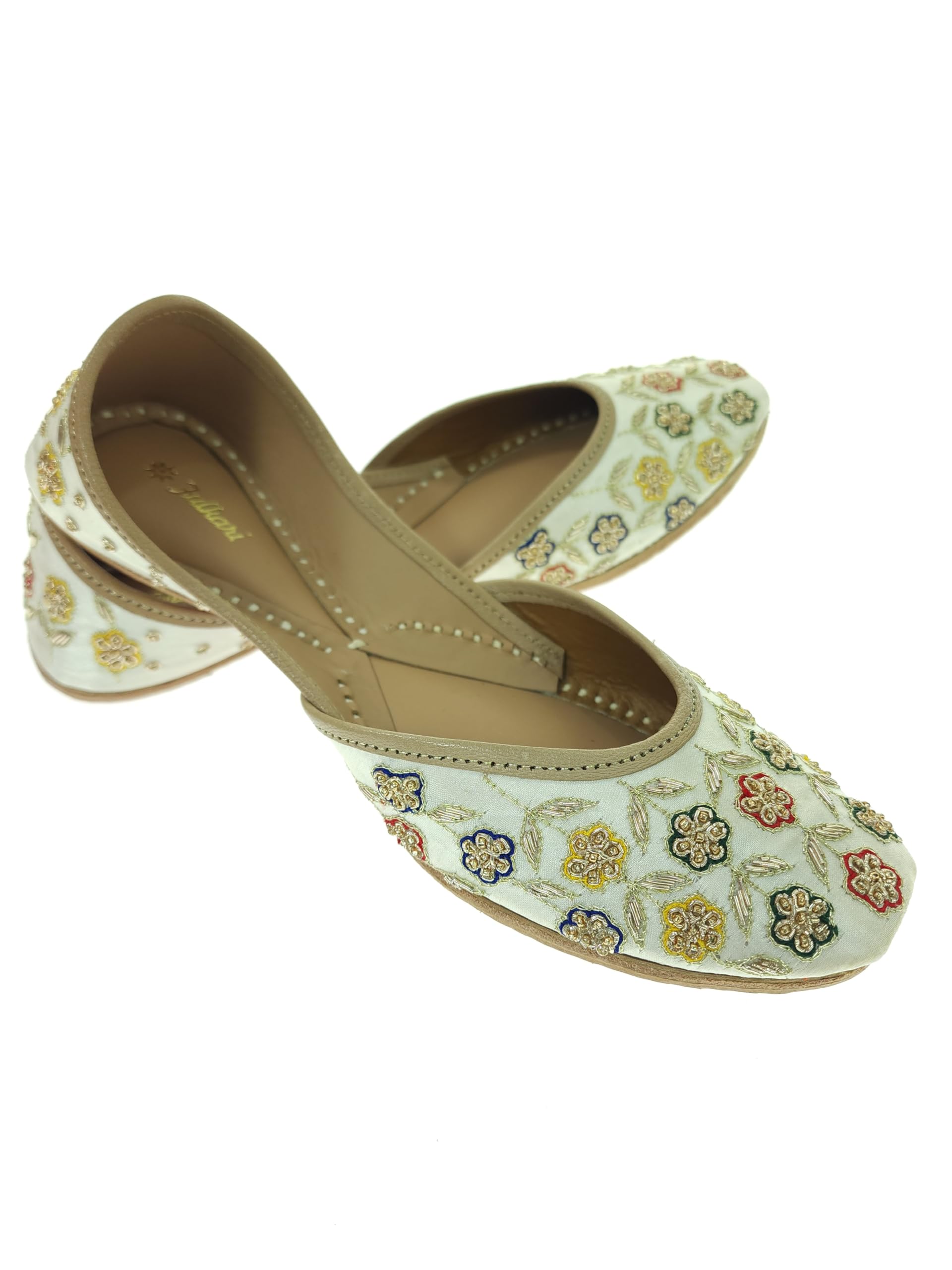fulkari Women Sunflower Gold Multicolor Genuine Soft Leather Embroidered Jutis | Bite and Pinch Free Jutti | Punjabi Formal Juttis | Girl's Wedding Flat Ladies Mojari | Formal Ethnic Juti |-picture-15