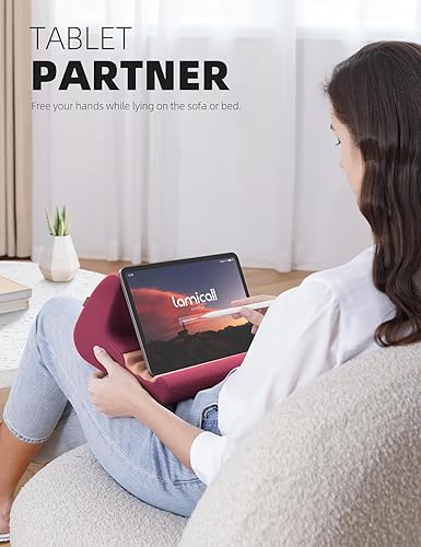 Miniatura 2 de Lamicall Soporte para tablet, soporte de almohada para tableta, almohadilla suave para cama y regazo, con soporte para lápiz capacitivo y bolsillo,