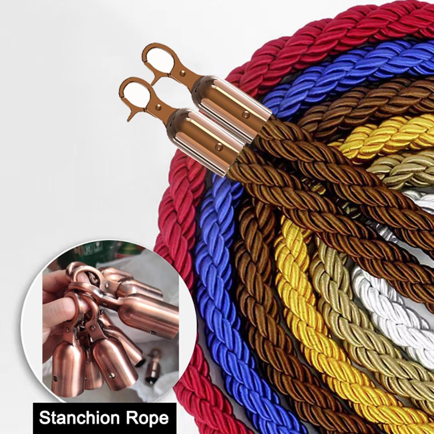 Velvet Rope Barrier with Gold Hooks - 12ft Twisted Hemp Queue Control Stanchion Rope for Crowd Management, Event Divider, Obstacle Line Barrier, Premium Quality