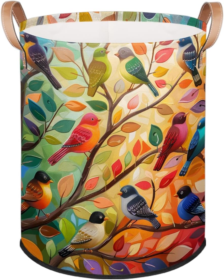 Hummingbirds Tree Large Laundry Basket Hamper Collapsible Storage Bin for Blankets Kids Toys Dirty Clothes Tall Baby Nursery Hamper for Bathroom Boys Bedroom Decor Gift Basket
