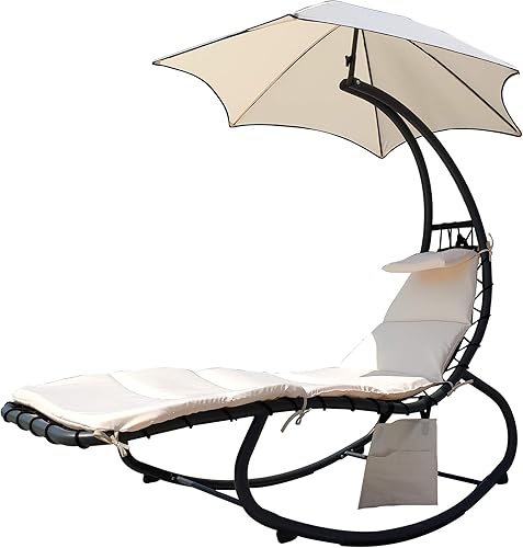 Miniatura 3 de BalanceFrom Silla mecedora curvada para colgar con cojín, almohada, toldo, soporte y bolsa de almacenamiento, capacidad de 330 libras