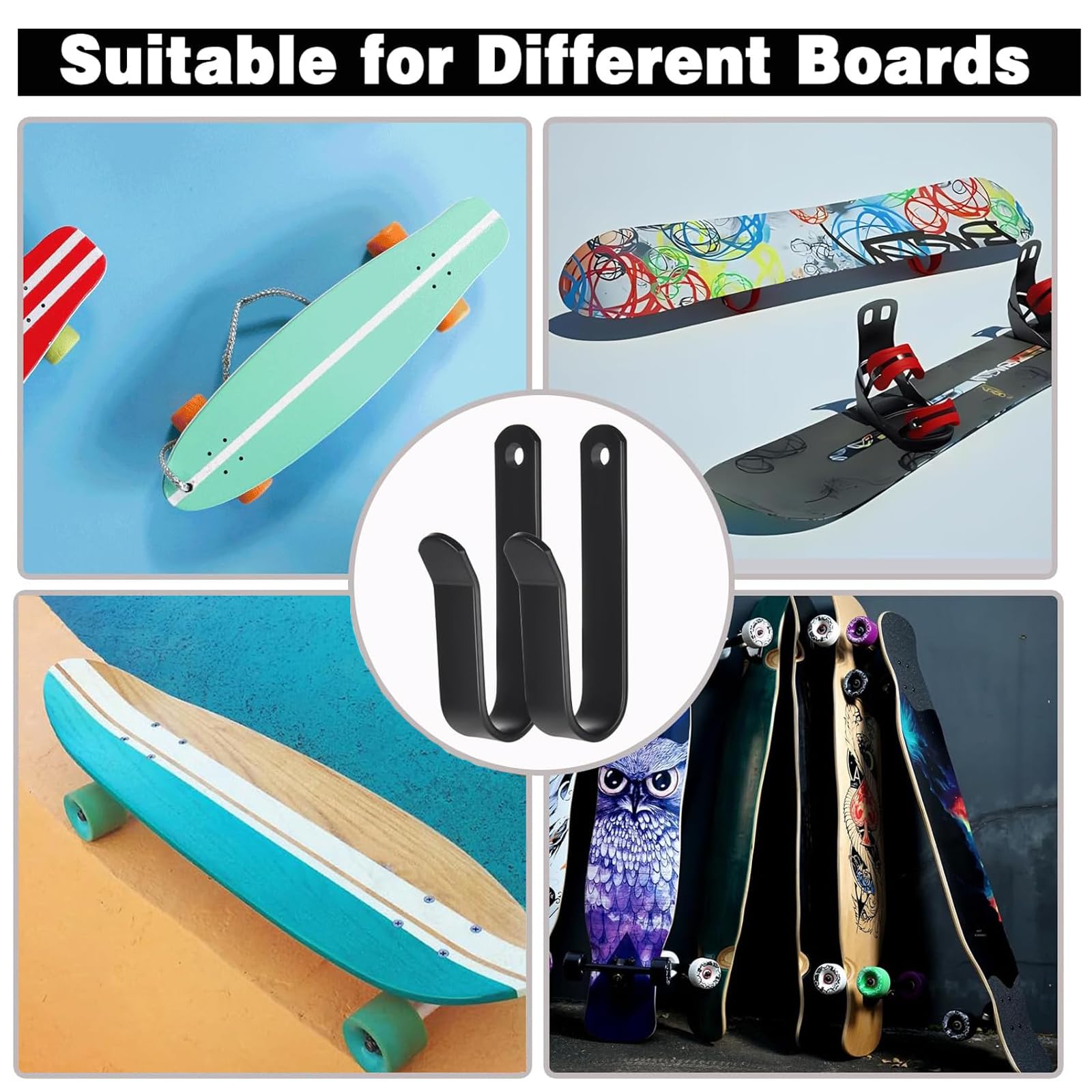 6 Pezzi Supporto da Parete per Snowboard, Appendiabiti da Parete per Snowboard, Snowboard Accessori Gancio Muro, Snowboard Wall Mount, Skateboard Espositore, per Skiboard, Longboard