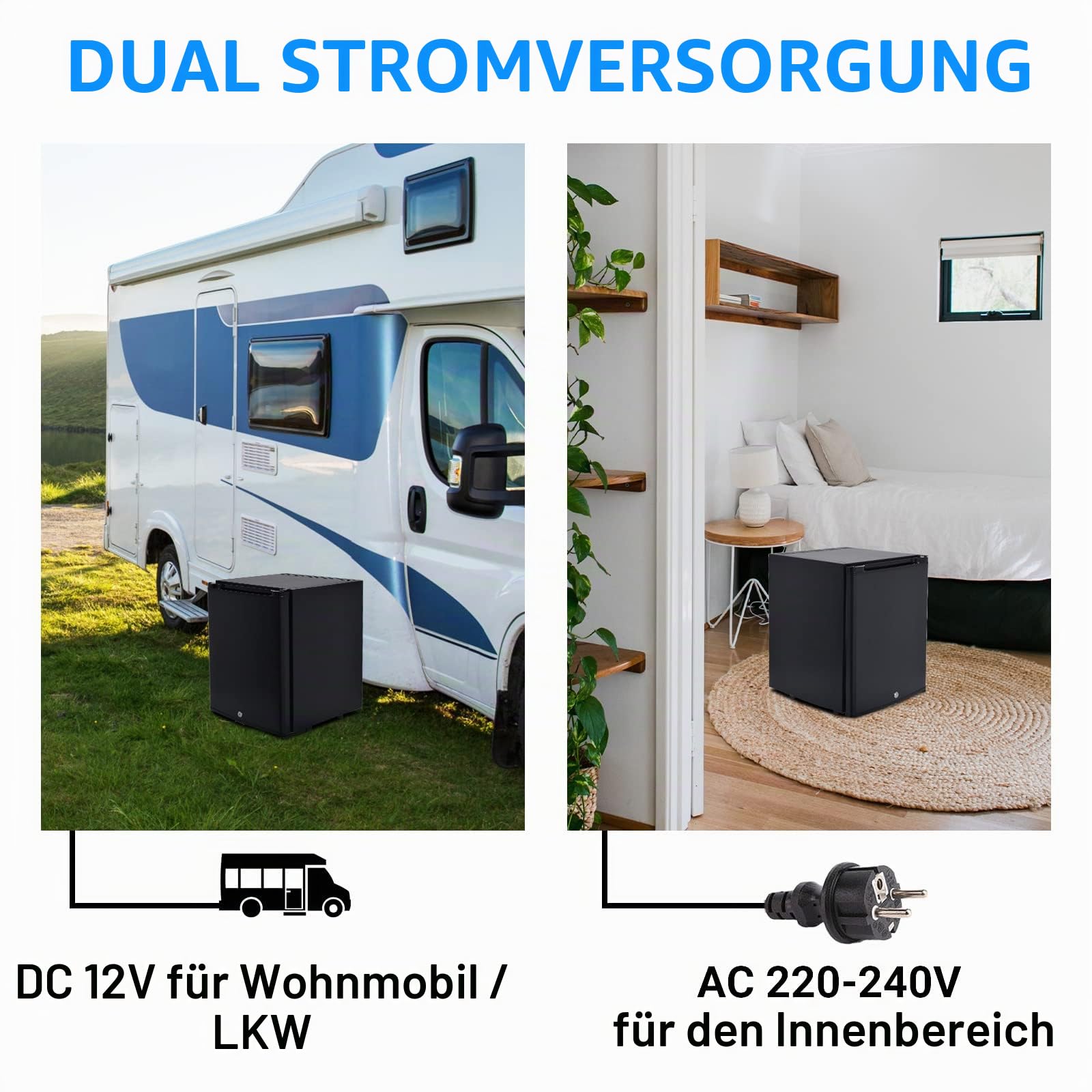 SMETA 40L Camping Kühlschrank 12V 230V, Absorber Kühlschrank, 12 volt Wohnmobil Kühlbox für Wohnwagen, Auto, LKW, Boot, Reisemobil, Lautlos, Schwarz, Mit Schloss