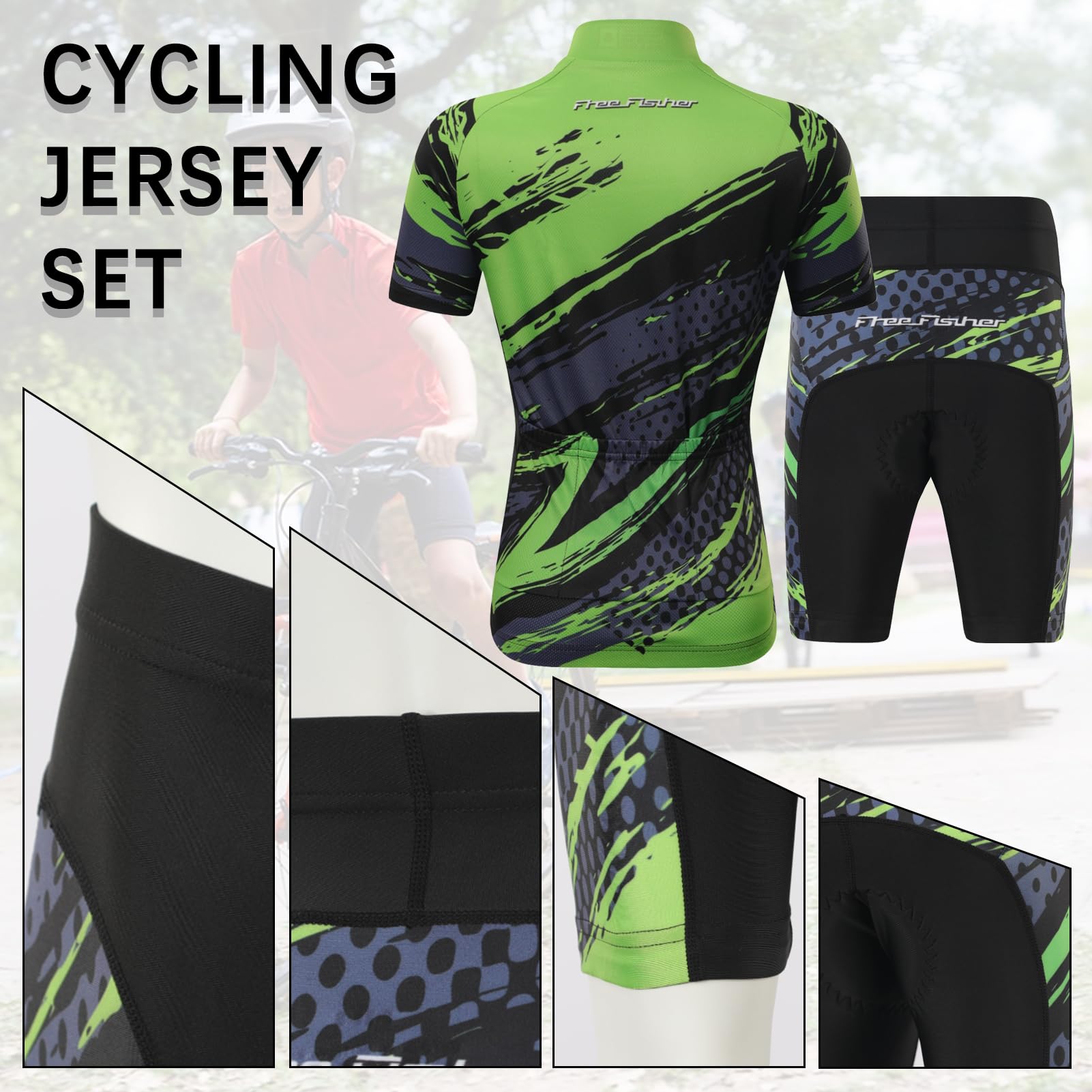 Kinder Jungen Fahrradtrikot Mädchen Schnelltrocknend Kurzarm Trikot & Kurze Radhose mit 3D Sitzpolster Atmungsaktiv Radsport-Bekleidung