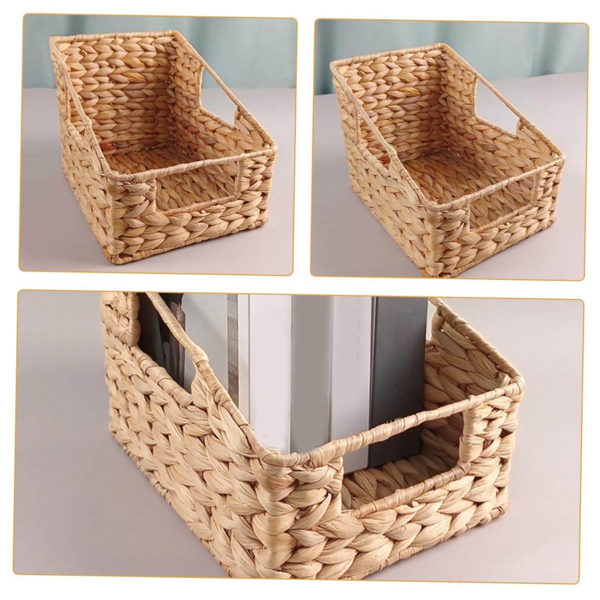 Alipis Cesto Portaoggetti in Giunco Naturale Manici su Tre Lati, Ampio Interno per Organizzazione Giocattoli e Carta, Design Intrecciato Elegante e Funzionale