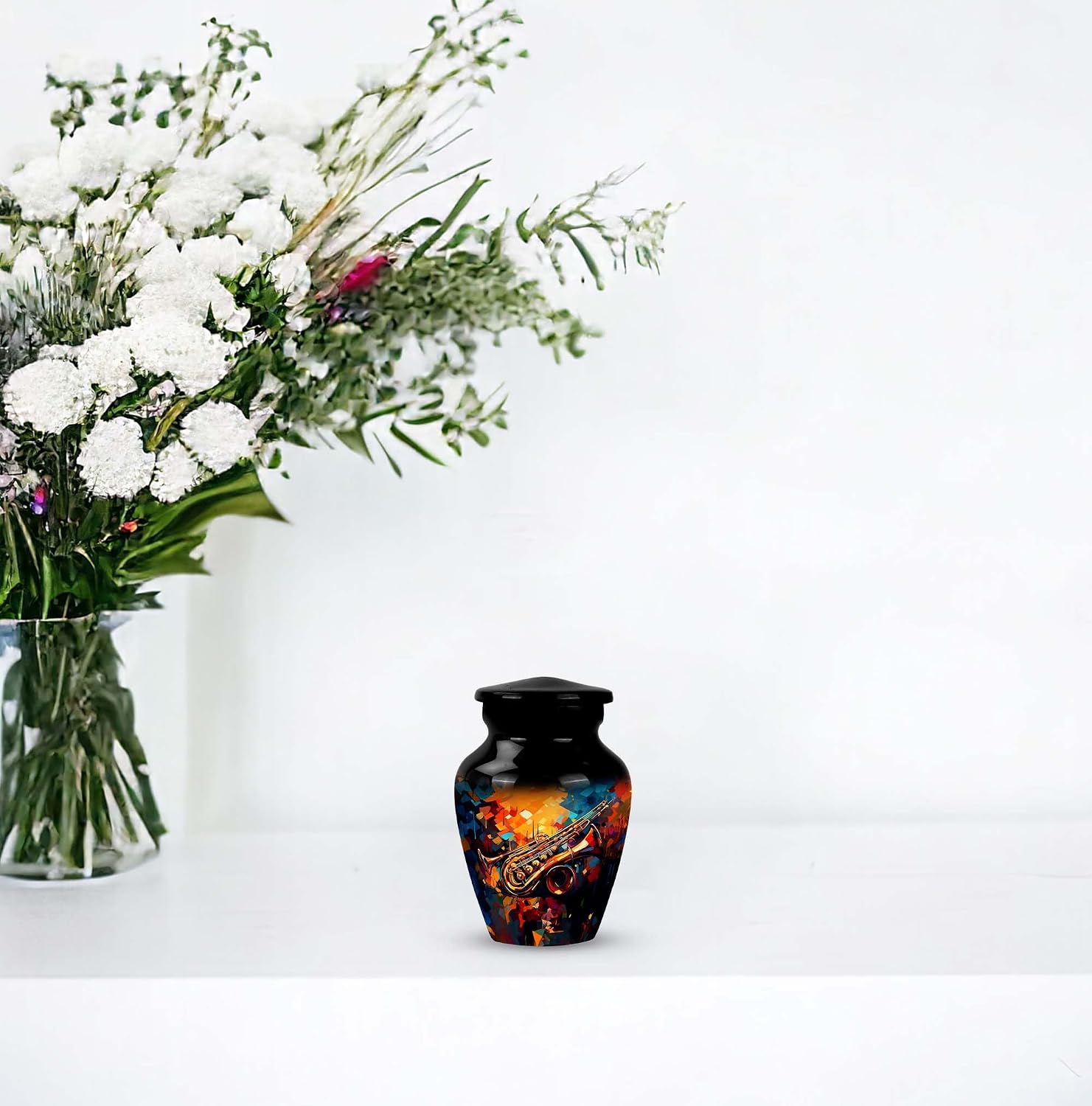 Abstract Jazz Trumpet Burial Urn for Ashes Adult Male, Urns for Dad, Small Urns for Human Ashes, Mini Keepsake, Memorial Urns for Ashes - 3"" 4Pcs