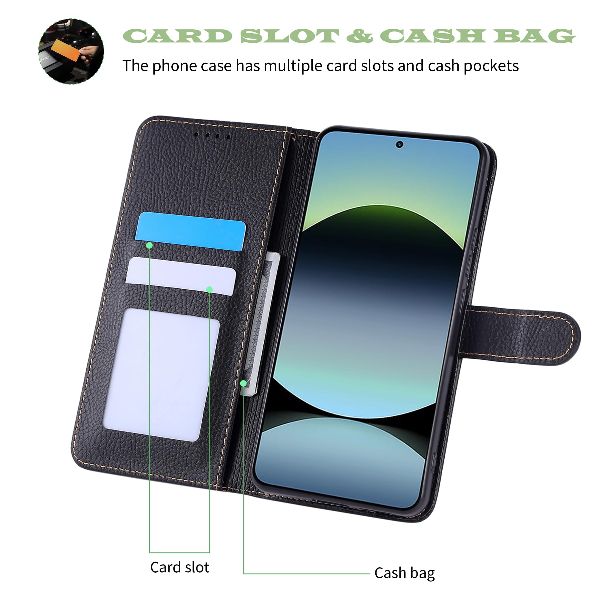 Hülle Für Xiaomi Redmi Note 14 4G – PU Leder Flip Case Mit Kartenfach & Standfunktion, Schwarz