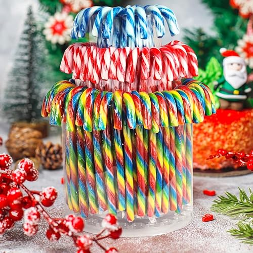 Miniatura 4 de Bastones de caramelo de Navidad, tutti frutti, menta azulblanca, sabores de mezcla de cereza roja y blanca, bastones de caramelo a granel envueltos
