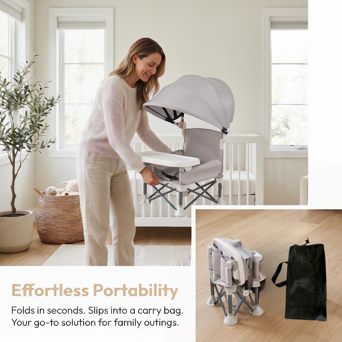 Little Bean Rehausseur Chaise Pliable Et Portable Pour Bebe Enfants Avec Plateau Amovible Pour Voyage et Repas Siège Pour Intérieure/extérieure (Beige)