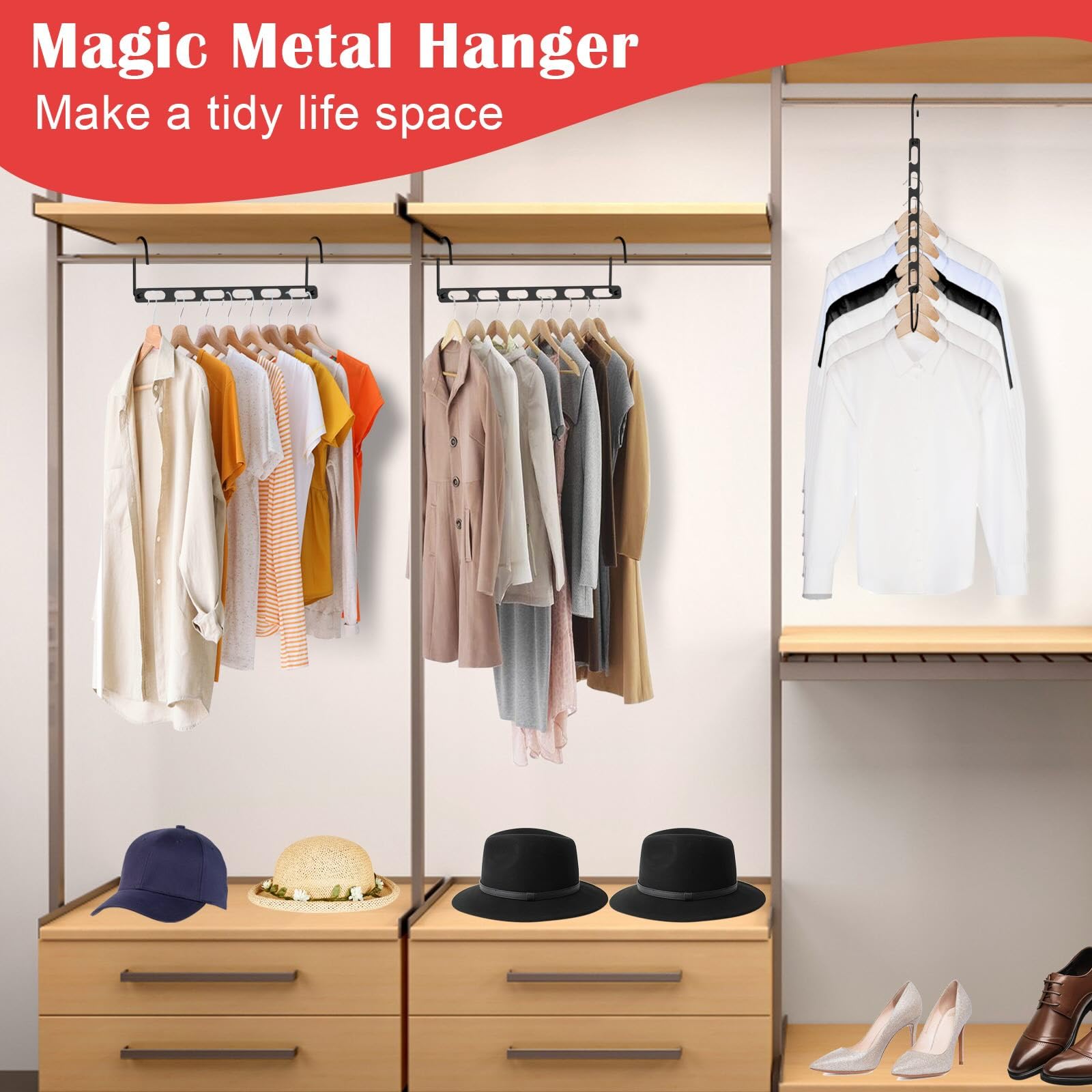 Platzsparende Kleiderbügel für Kleidung, zusammenklappbare Metall-Kleiderbügel, Organizer, platzsparende Kleiderbügel, Schrank-Organizer und Aufbewahrung, Schlafsaal-Essentials, Schwarz, 12 Stück