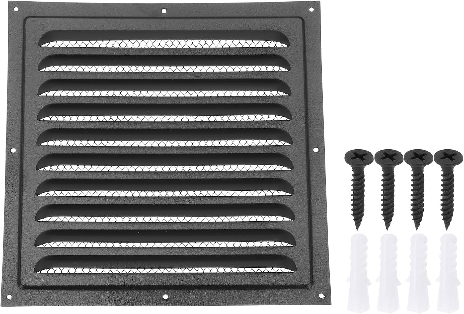 PATIKIL 10"x10" Stainless Steel Gable Vent, Exterior Wall Outlet Vent Cover HVAC Air Grille Louvered Screen Mesh for Kitchen Bathroom Ventilation, Black