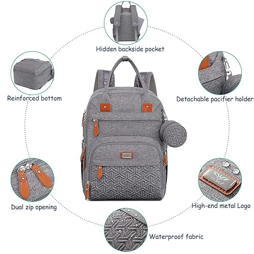 Miniatura 8 de WELAVILA - Mochila para pañales unisex con cambiador bolsillos aislados y soporte para chupones para niños y niñas mochila de viaje multifunción