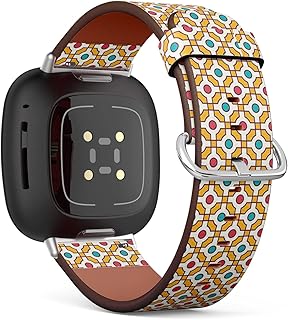 CJBROES Replacement Leather Watch Band, Compatible with Fitbit Versa 3 and Fitbit Sense of Wristband Bracelet Accessory - Traditional Arabic Tangled