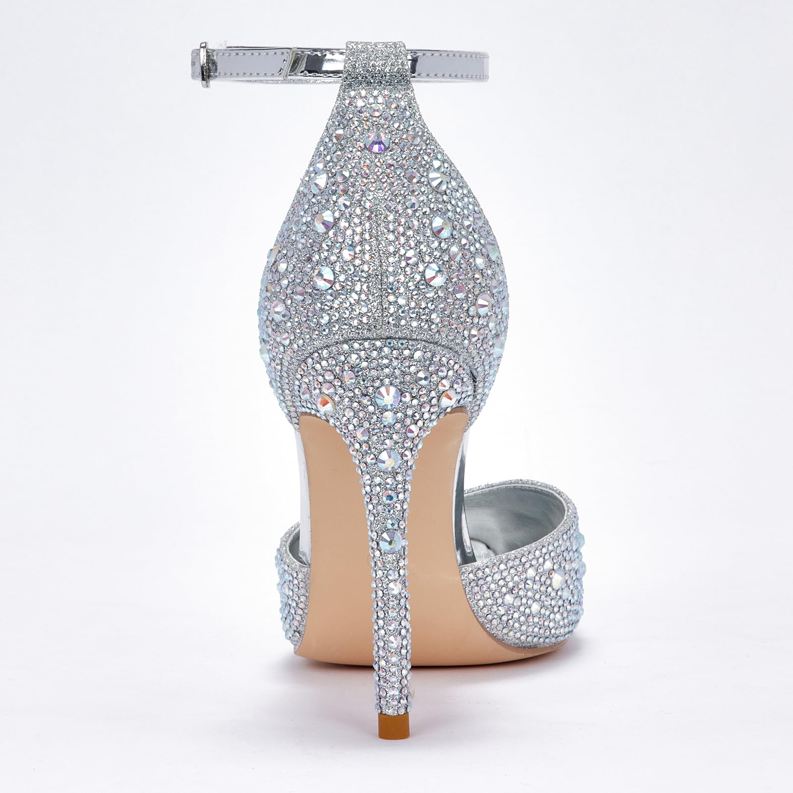 Zhabtuc Strass Pumps für Damen Glitzer Knöchelriemen Stiletto Heels 10 cm/3,94 Inches Funkelnde Spitze Absatzschuhe Party Hochzeit Heels Brautschuhe Glänzende Stöckelschuhe