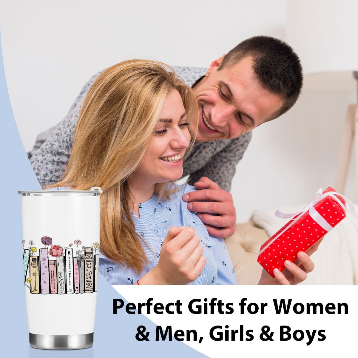 Book Lovers Gifts, Tumbler, Cute Stainless Steel Coffee Mug with Lid, 20 oz Insulated Thermal Cup Birthday Christmas Party Reading Book Accessories, Librarian Gifts for Women Mom Mentor Therapist - Image 3