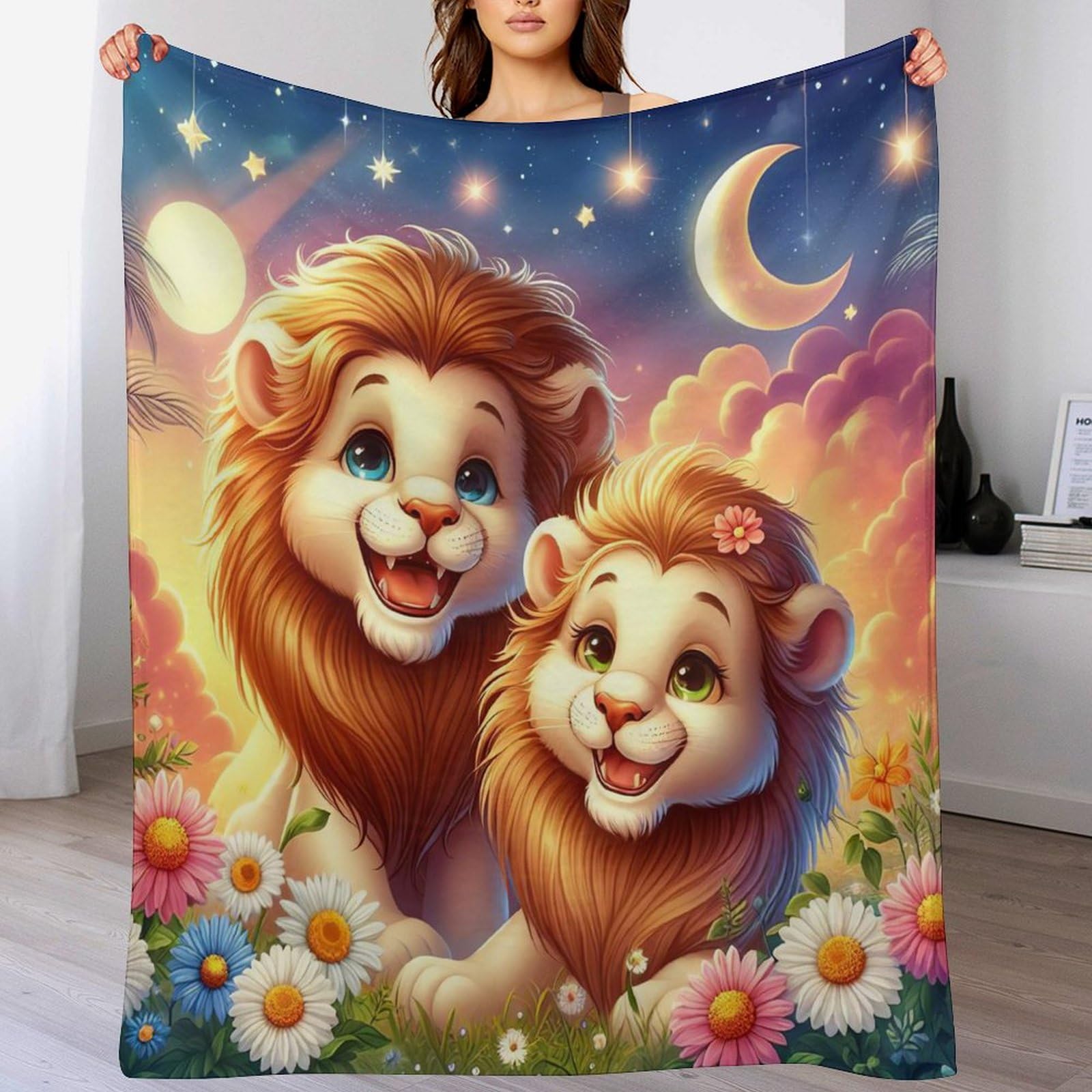 Couverture polaire lion au fini moelleux et douceur premium 150x200
