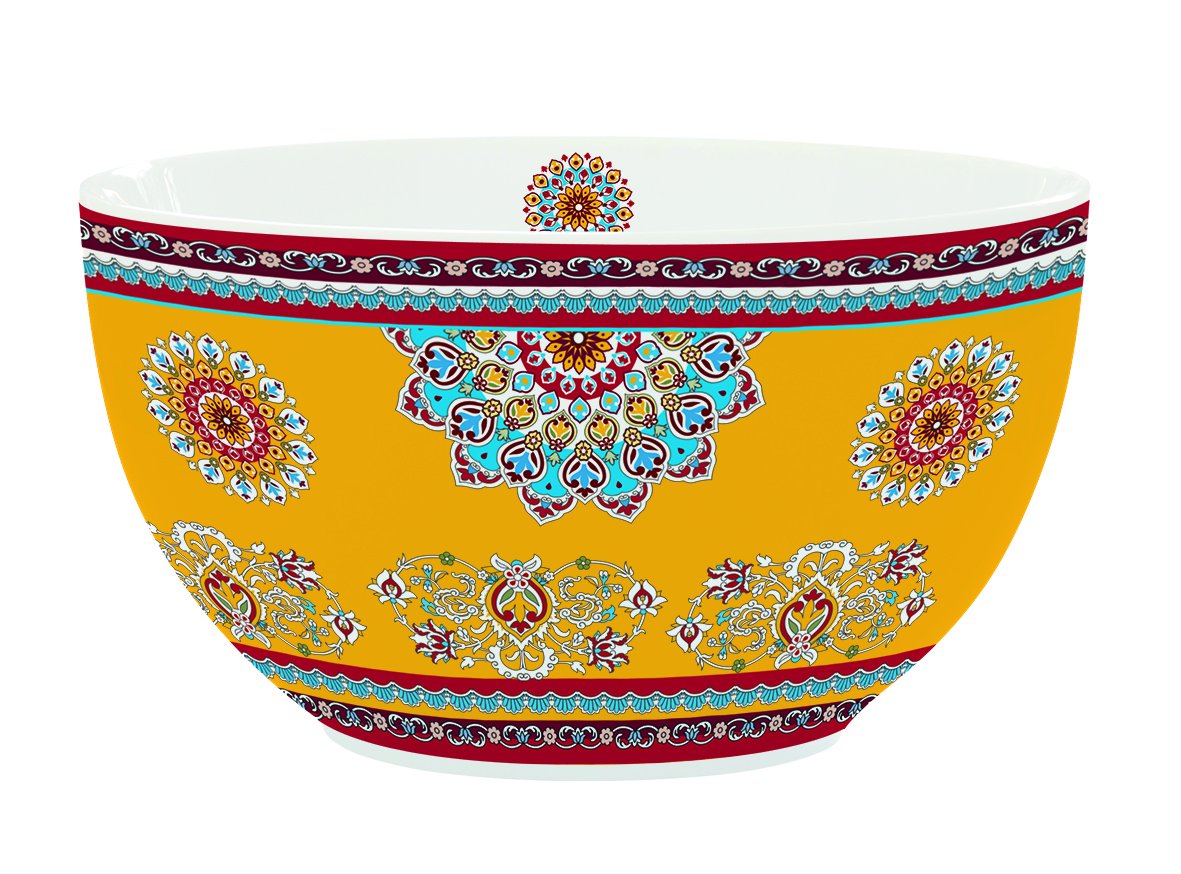 R2S Bohemian Ceramic Bowl, Yellow / Multi-Coloured, 12x12x13 cm