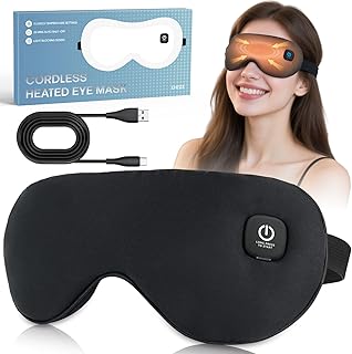 Heated Eye Mask for Dry Eyes Relief, Cordless Eye Mask with 3 Heat Settings, Washable Eye Cover, Warm Heating Pad for Stye Eye Treatment & Travel Use