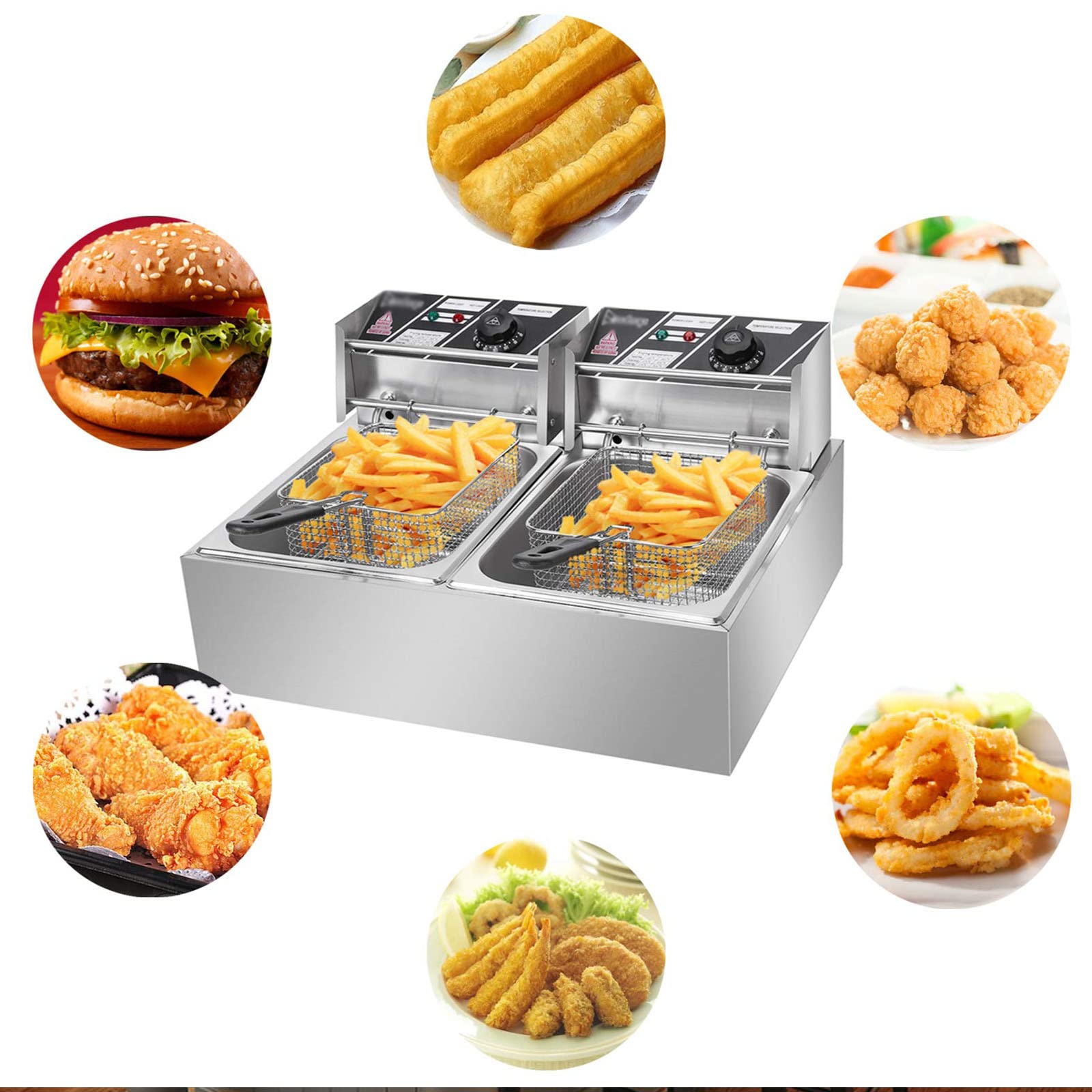 Freidora eléctrica Comercial para encimera, freidora de Aceite, 12 litros, 5000W, freidora de Acero Inoxidable con Temporizador y Control de Temperatura para Restaurante y Uso doméstico (Tan
