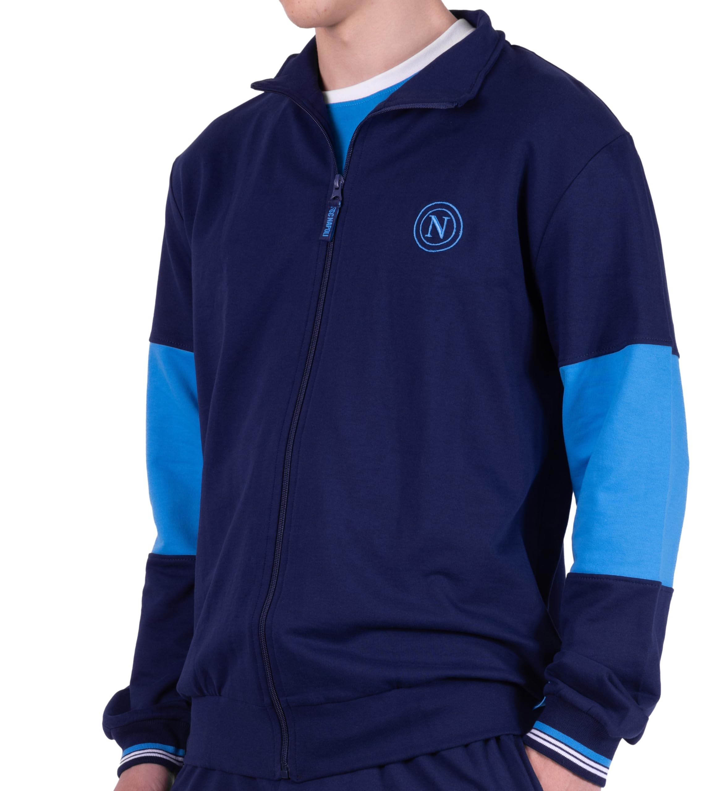 S.S.C. Napoli, Parte sopra Homewear con Zip in French Terry, 100% Cotone, Blu Navy con Dettagli Azzurri, Unisex