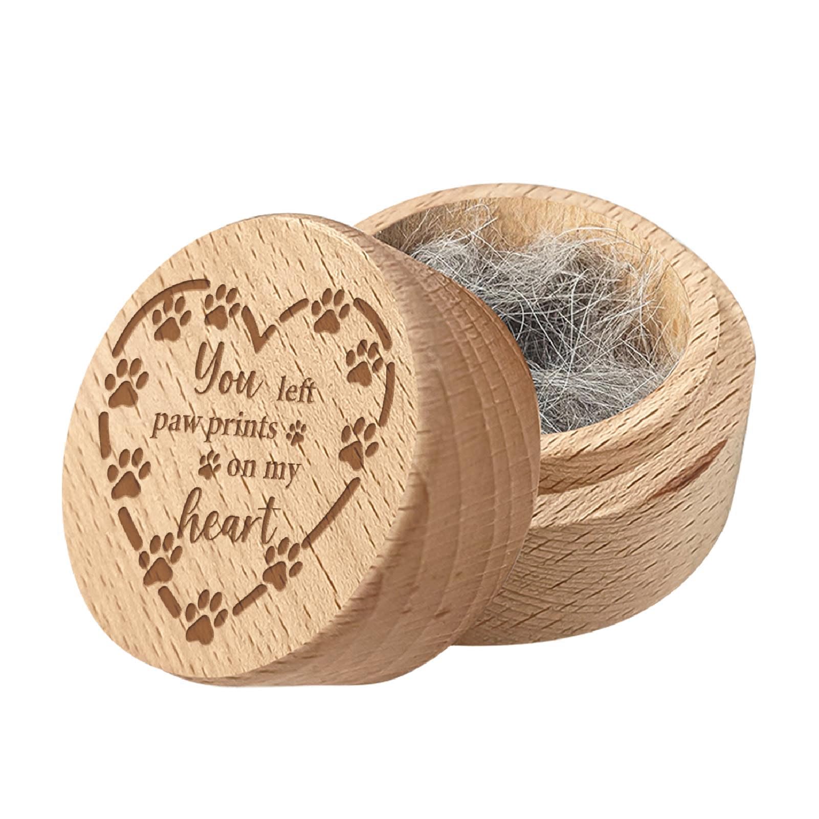 CREATCABIN Wood Mini Animal Urn Small Pet Urns for Human Ashes Pet Hair Keepsake Box Case Decorative Urns Funeral Cremation Pet Urn Memorial Box for Dog Cat 2x1.6Inch-You Left Paw Prints on My Heart