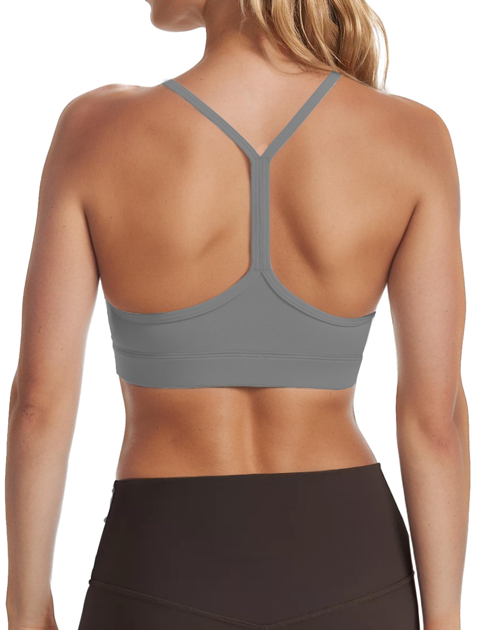 Buauty Paquete de 2 brasieres deportivos con espalda en Y para mujer, brasier acolchado de bajo impacto, espalda cruzada, tirantes delgados, tops de yoga para mujer