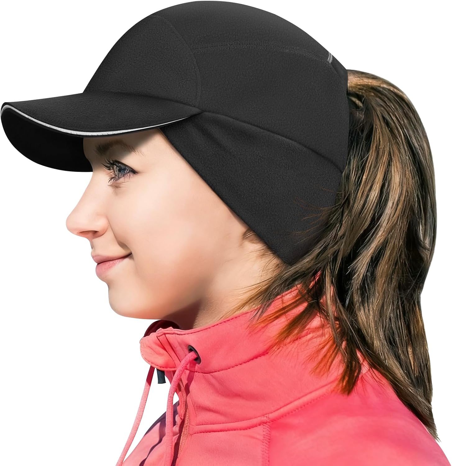 Women’s Winter Running Hat: Fleece Ponytail Cap with Ear Flaps