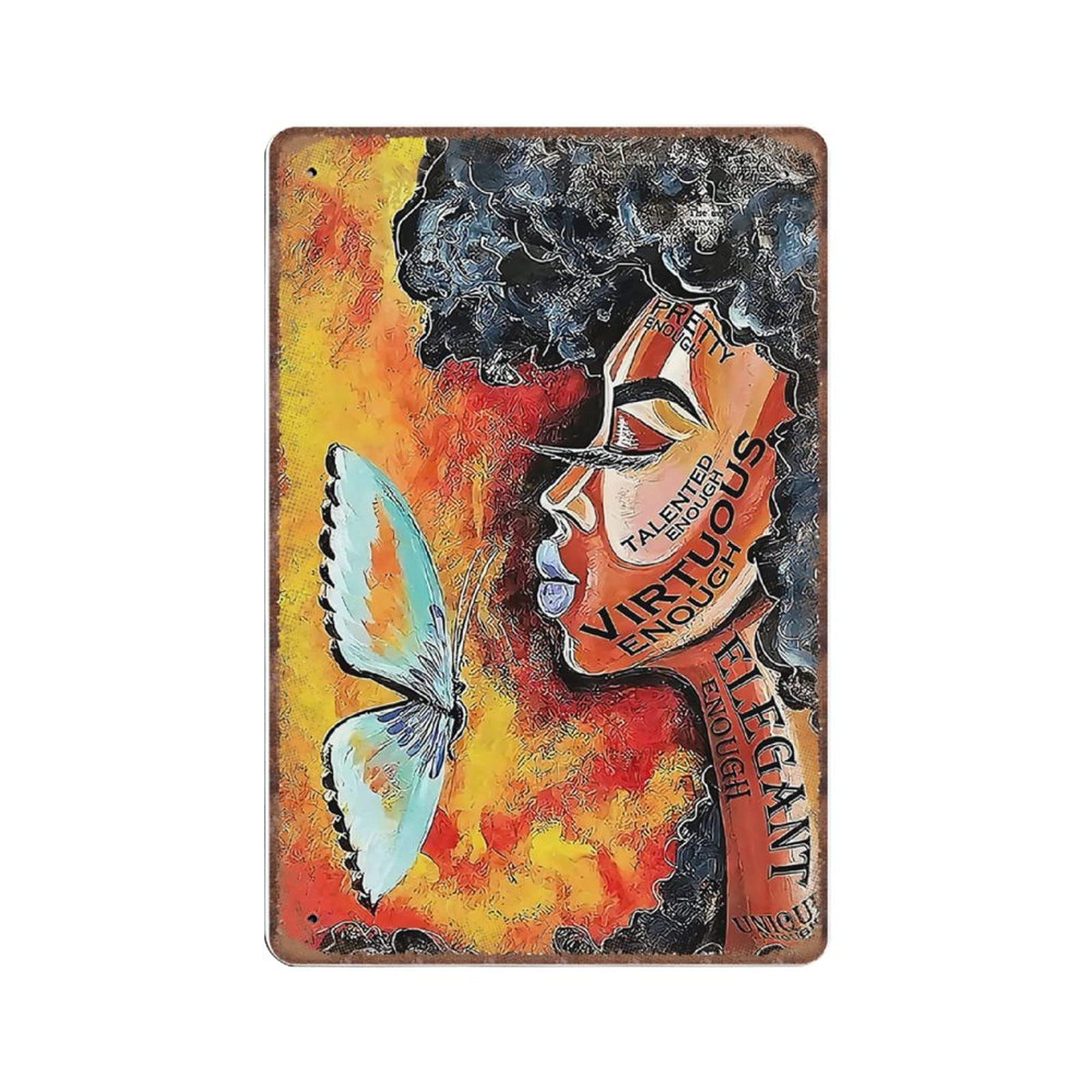 Daiercy Material_tin 3 Beautiful Black Woman Tin Signs, Black African American Art, Funny Vintage Metal Sign Plaqu Poster Wall Art Pub Bar Kitchen Garden Bathroom Home Decor, 140X200 Mm