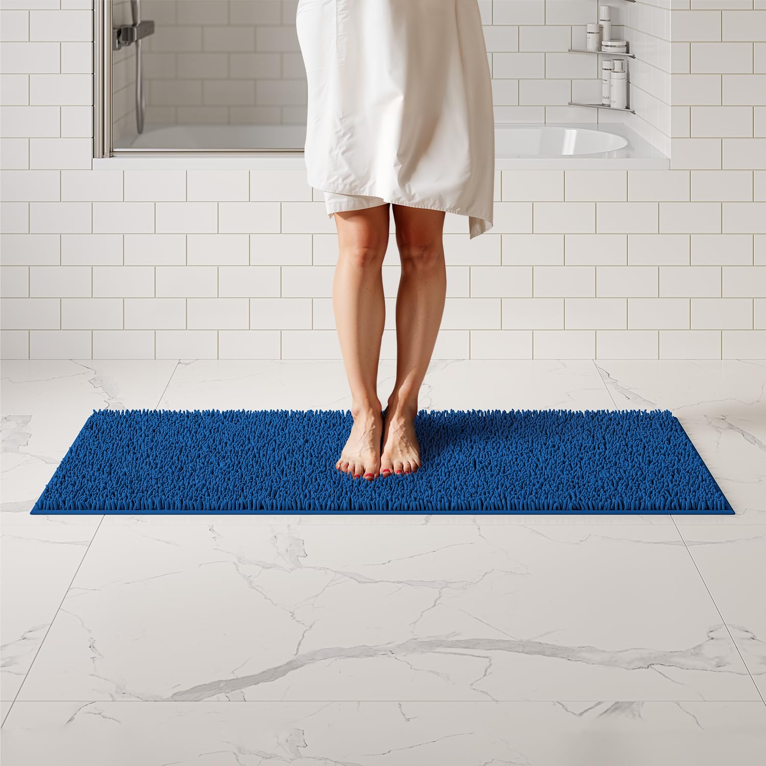 ITSOFT Plush Bathroom Rug 59x21, Absorbent Machine Washable Non Slip Chenille Bath Mats, Quick Dry Bathmat, Bath Rugs for Bath, Shower, Bedroom, or