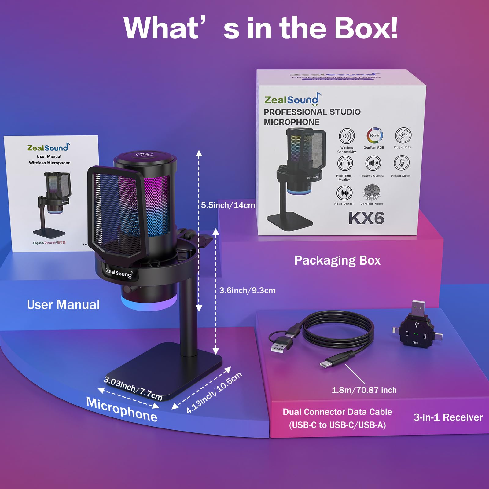 zealsound USB Mikrofon Kabellos, Gaming Mikrofon PC mit Rauschunterdrückung