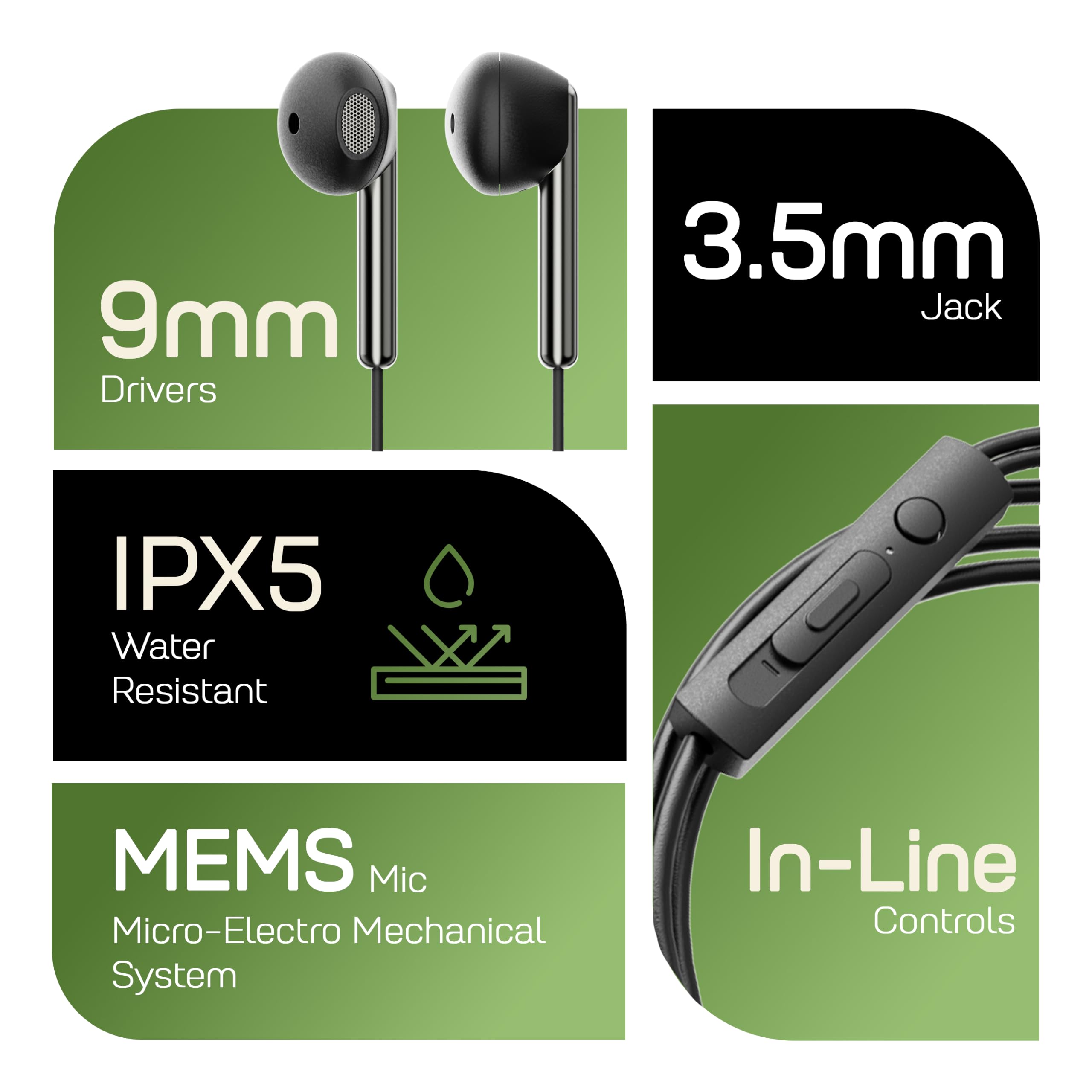 GOBOULT WiredX 200 Earphones with 3.5 mm Jackt, 9mm Bass Drivers, Inline Controls, Earphones Wired Headphones with mic — Amazon image 2