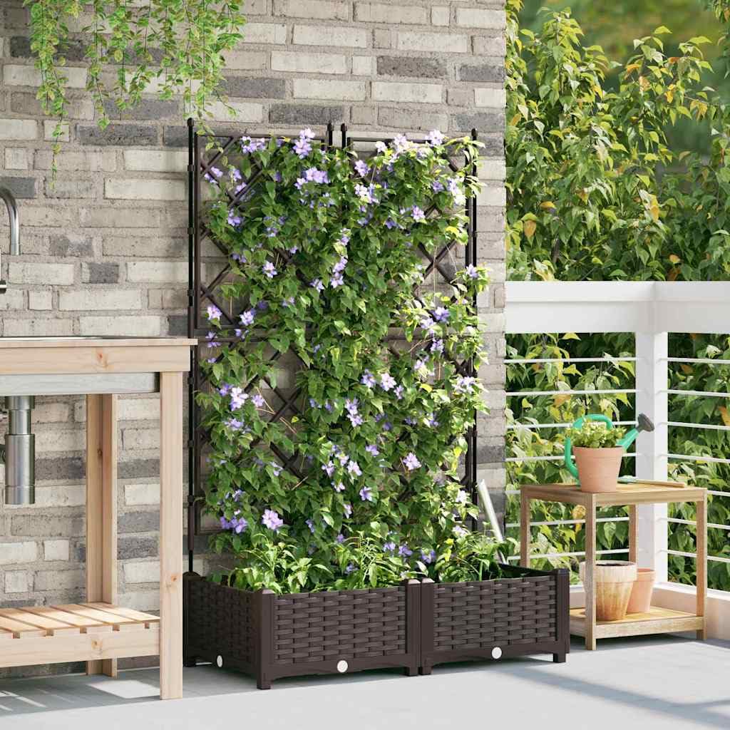 Cache-Pot de Jardin Marron en Plastique résistant 80 x 40 x 125,5 cm 2 pcs avec Treillis pour Jardin et terrasse extérieur, Pots surélevés pour Fleurs et Culture