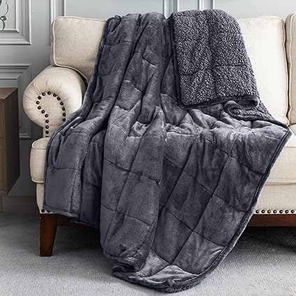 Uttermara Weighted Blanket Twin 15 Pounds for Adults, Sherpa Weighted Blanket for Couch Bed, Ultra Fluffy Warm Sherpa Cozy Plush Flannel Fleece, Heavy Blanket Great for Calm, 48"x72" Dark Grey